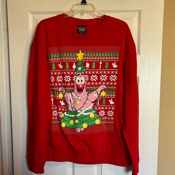Sponge Bob men’s red Christmas Patrick crew neck sweatshirt size XL - Picture 1 of 9